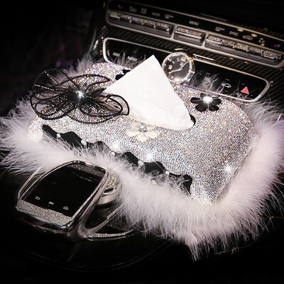 车载纸巾盒抽天鹅镶钻扶手箱座式汽车用品餐巾纸车用抽纸盒创意