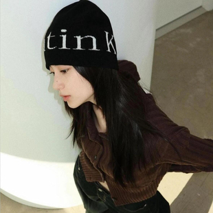 鹤棣张圭真同款街头风字母冬季保暖防寒防风保暖毛线帽冷帽针织帽