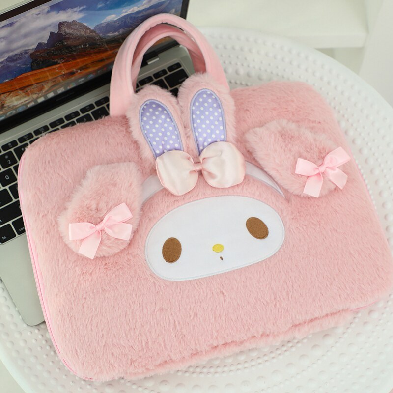 可爱卡通笔记本电脑包少女心ins风便携毛绒手提文件iPad平板收