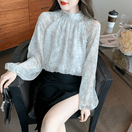 法式甜美碎花雪纺衬衫女装秋装2024新款钉珠洋气减龄长袖内搭上衣