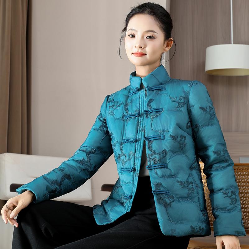新中式中国风羽绒服女装2024新款立领绣花短款复古显瘦保暖外套