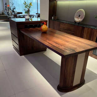 实木岛台餐桌可伸缩一体家用现代轻奢餐厅餐边柜吧台中岛台 新中式