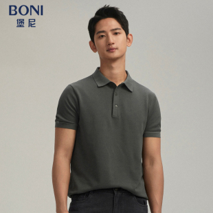 BONI T恤LR143A44B 堡尼春夏休闲绿色翻领横机棉混纺短袖