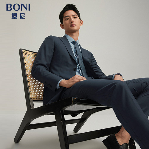 BONI/堡尼春夏新品商务套西条纹羊毛桑蚕丝混纺西装西裤AR269021A