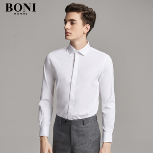 BONI/堡尼春秋新品男士商务长袖白衬衫正装韩版修身衬衣GK511032A