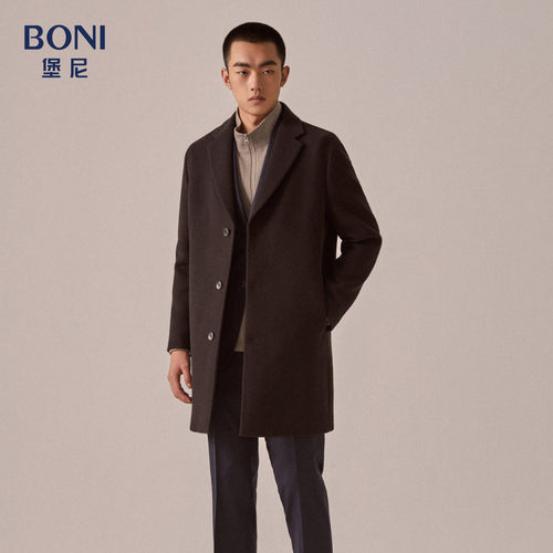 堡尼秋冬新品商务全羊毛呢子大衣单排扣长款毛呢外套男BQ732061B