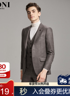 BONI/堡尼商务羊毛休闲西服套装男韩版修身正装格纹礼服AK532151A