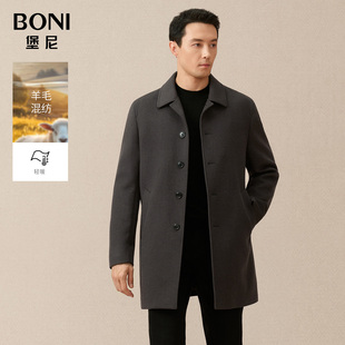 堡尼秋冬新品 毛呢外套BO732061A 商务翻领呢子大衣羊毛混纺中长款