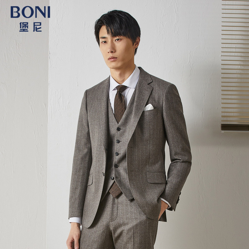 BONI/堡尼秋冬新品羊毛西装商务男士西服套装男条纹西裤AM532161A