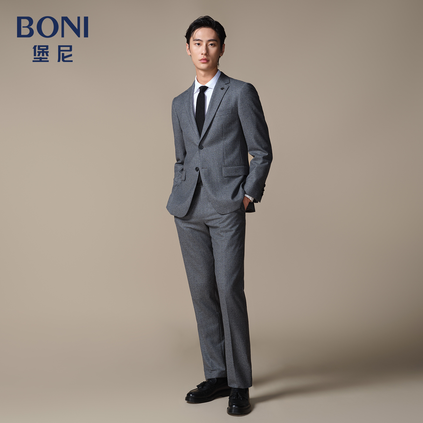 BONI/堡尼秋冬新品商务西服套装全羊毛西装净色西裤套西AS585201A