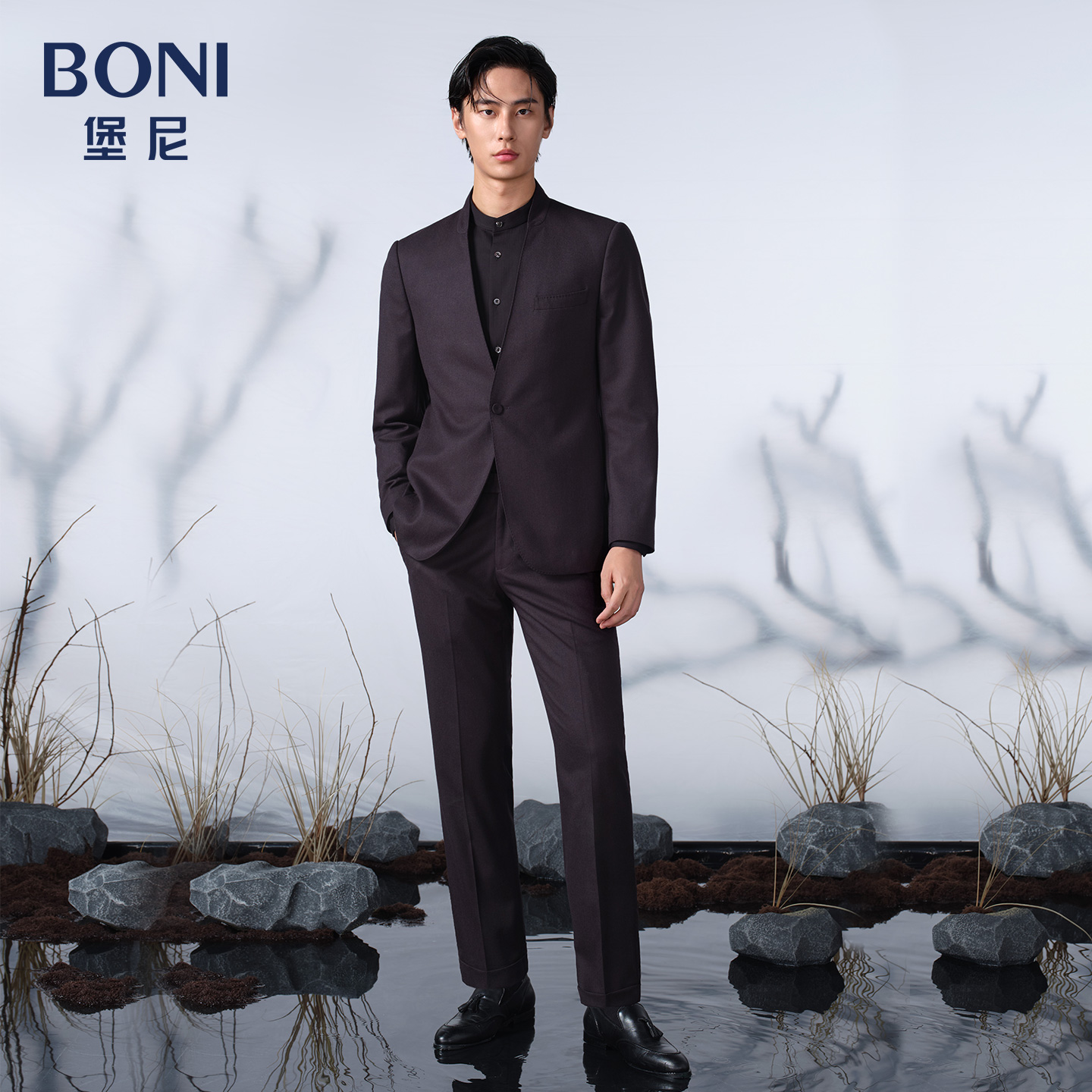 BONI/堡尼秋冬新品商务西服套装羊毛羊绒混纺西装西裤男AS570191B