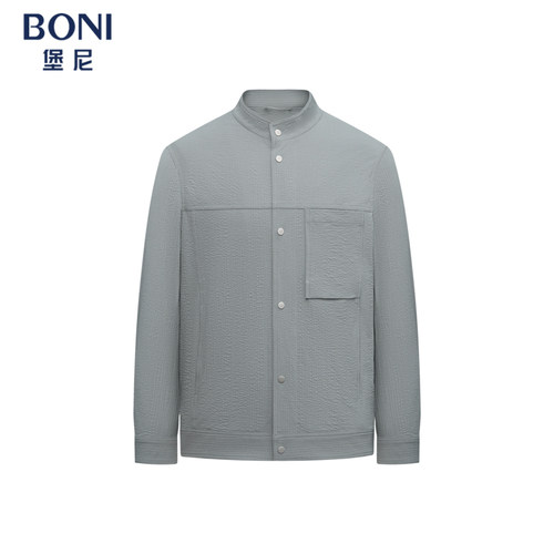 堡尼BONI春夏新品休闲立领茄克净色莱赛尔混纺夹克衫男FT244021C