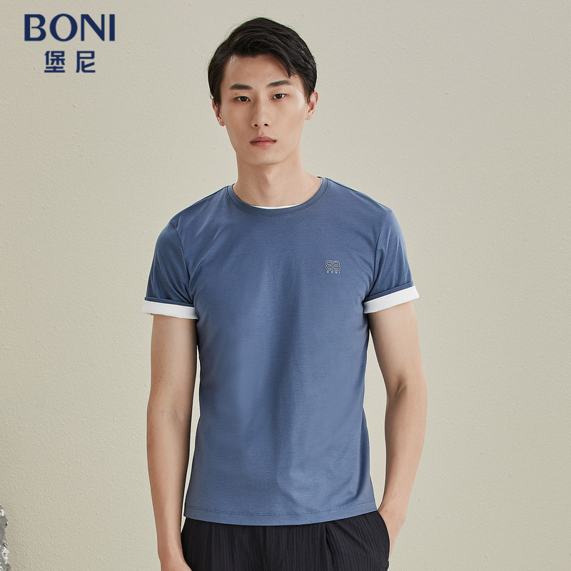 BONI/堡尼男士休闲短袖T恤夏季新品圆领纯棉男上衣LL269A64B