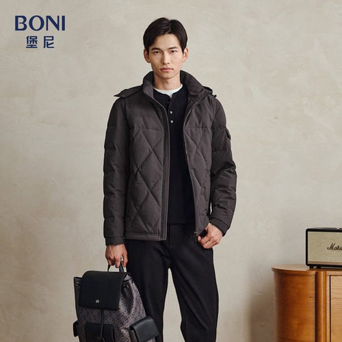 堡尼秋冬新品连帽短款休闲羽绒服鹅绒保暖商务净色外套EU732141B