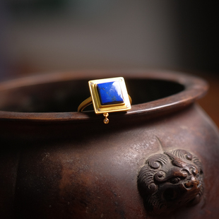 《 贞珍》18K黄金镶嵌青金石钻石戒指