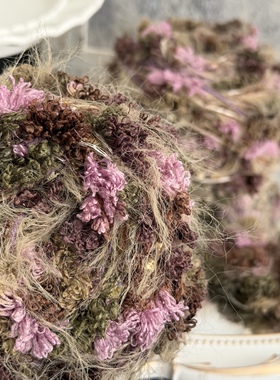手工编织毛线花球装饰线棕色紫绿色曼陀罗长毛混线钩发圈包包卡套