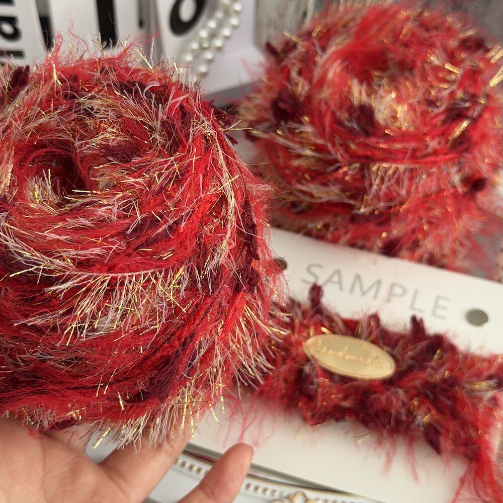 红色金丝毛线酒红烈焰长毛多股混线手工diy编织包包帽子新年饰品
