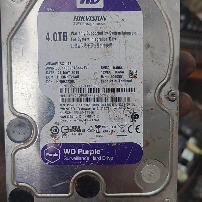 WD紫盘4TB机械硬盘 WD40PURX-78--议价商品