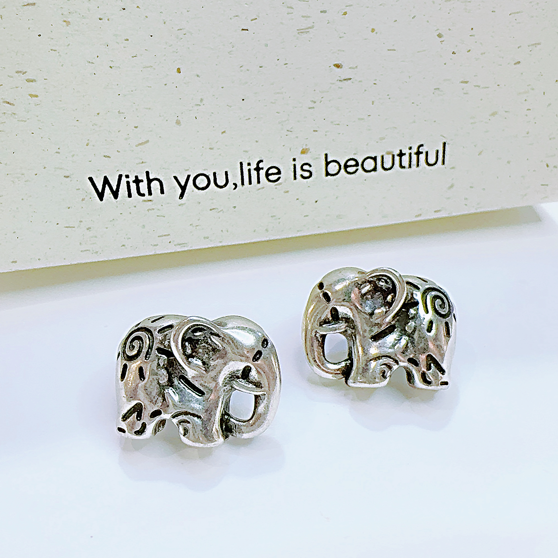 泰式可爱复古吉祥铜钱小象大象银针防过敏耳钉耳环耳饰