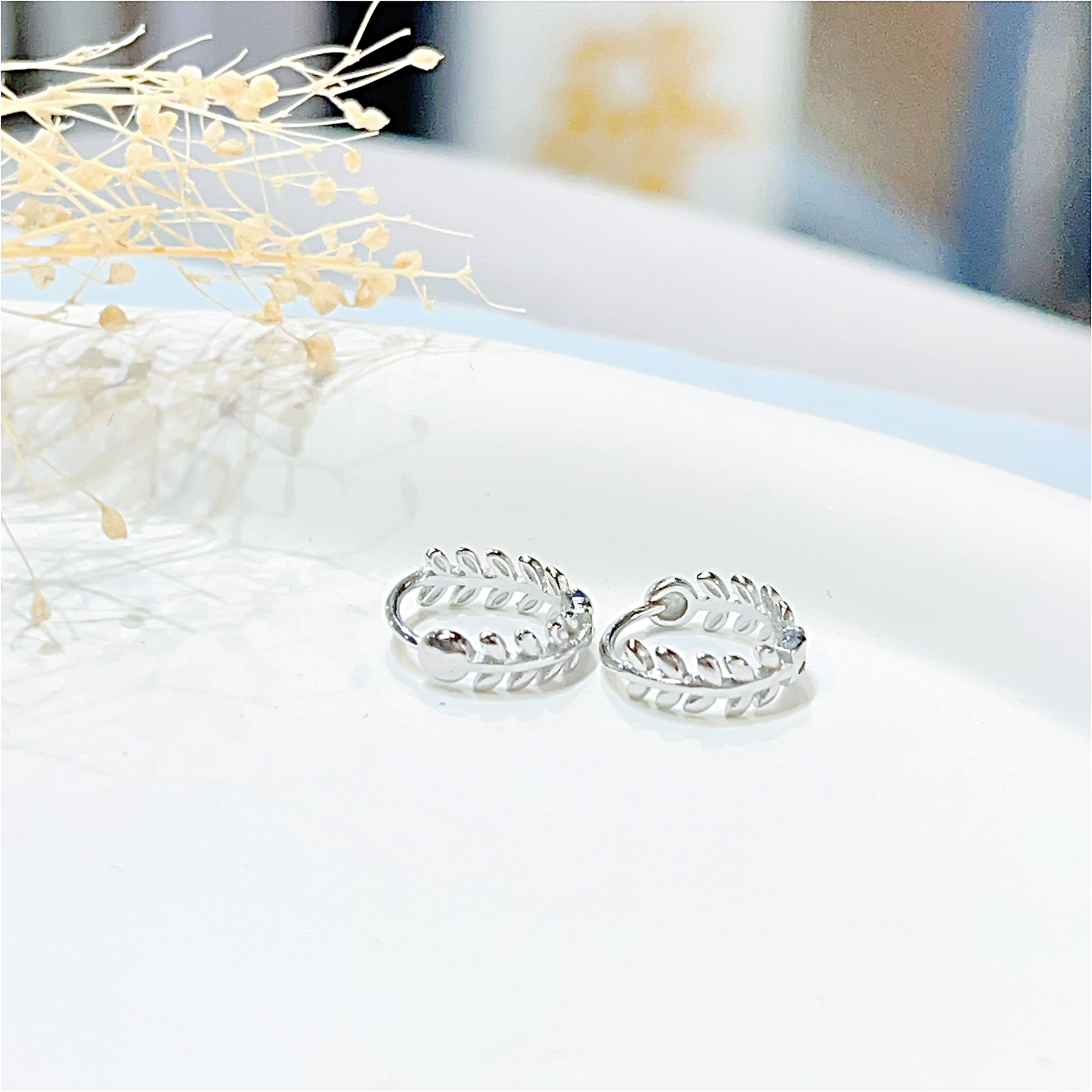 通体纯银树叶麦穗耳扣女韩系百搭in小清新小众耳环高级感纯银耳饰