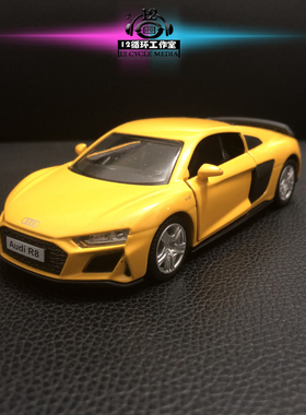 马珂垯1 36奥迪R8黄色仿真合金开门回力玩具车小汽车模型摆件礼物