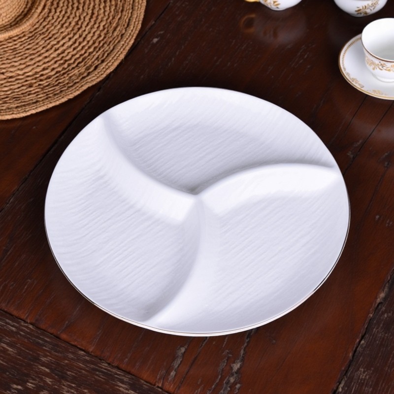 金边陶瓷轻奢减肥盘子圆形三四格卤水拼盘分餐盘水果盘分格盘家用