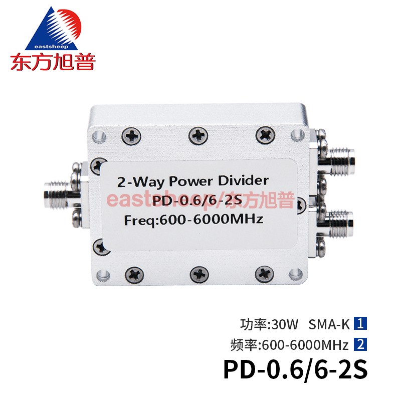 东方旭普 SMA一分二功率分配器PD-0.6/6-2S工业级600-6000MHz - 实物图