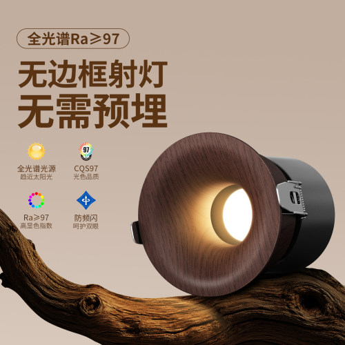 玄关入户嵌入式胡桃木框led射灯