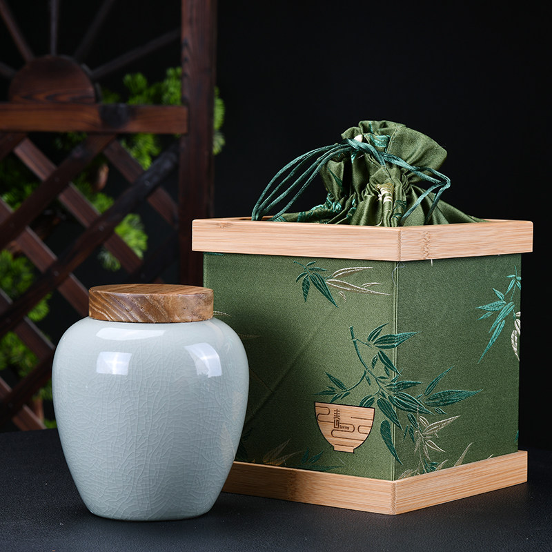 新款茶叶包装盒竹盒空礼盒 茶叶罐陶瓷 礼盒装空盒高档通用绿茶