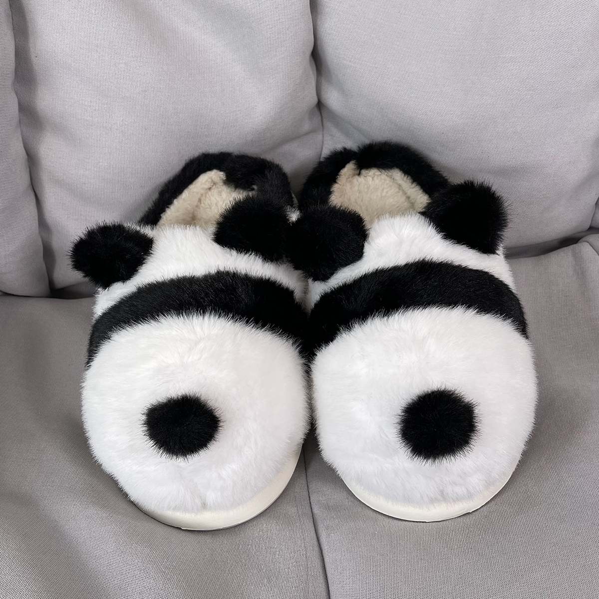 可爱熊猫毛绒棉拖鞋男女冬季棉鞋