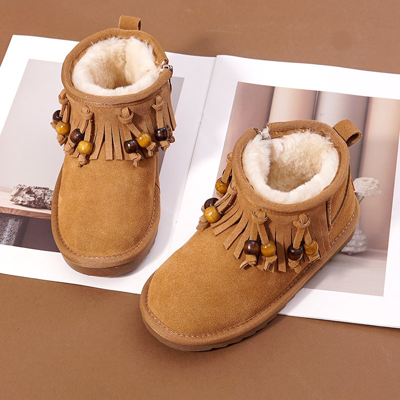 女童雪地棉靴流苏时尚保暖大棉鞋