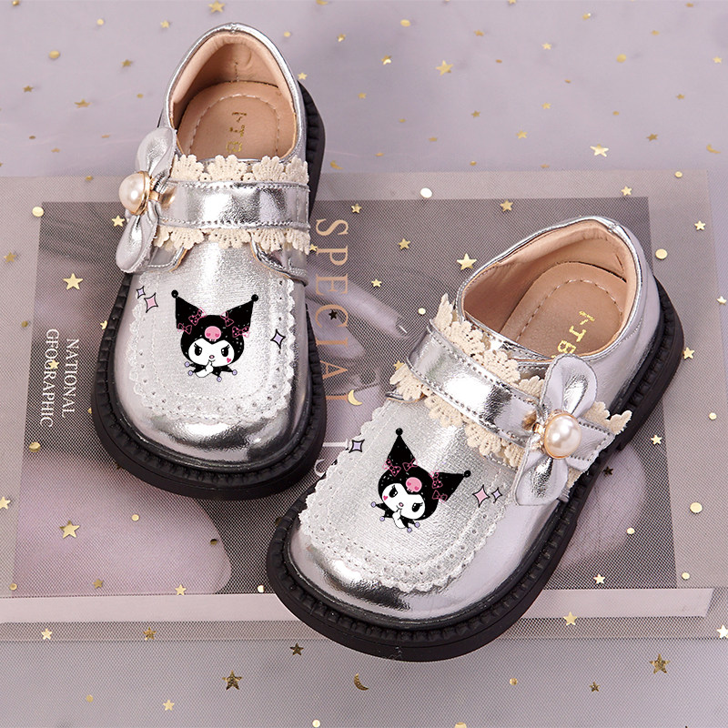 儿童皮鞋库洛米女童鞋子配裙子2026春秋新款女孩公主单鞋软底银色