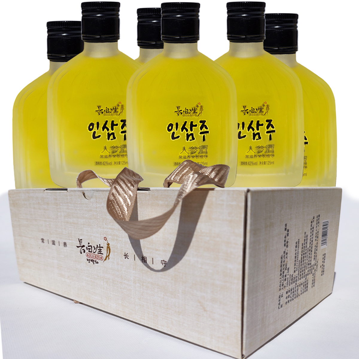 長白娃42度人參酒125ml整箱6瓶禮品箱磨砂瓶長白山新鮮人參特產(chǎn)