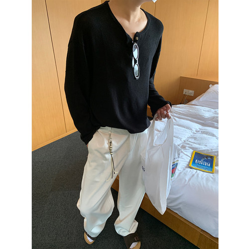 春季慵懒针织长袖百搭t恤