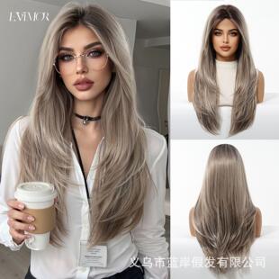 假发女全头套时尚 高层次假发渐变灰化纤头套wigs 欧美风格