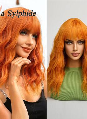 许昌假发挑染波波头刘海短卷时尚减龄慵懒羊毛卷wavy wig橙色cos