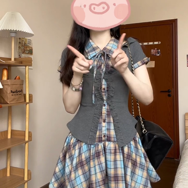 新款学院风jk格纹夏季显瘦甜美时尚套装