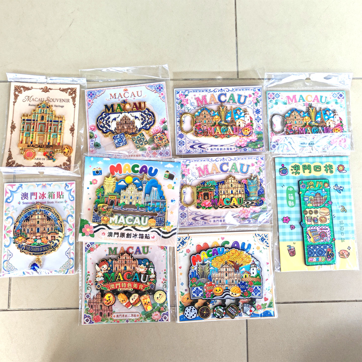 澳门大三巴牌坊葡挞鸡蛋仔新葡京卡通可爱风格冰箱贴纪念品伴手礼