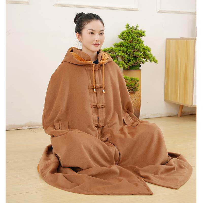冬季男女同款打坐披风加厚毛绒保暖静坐禅修披风观音斗篷大衣僧服