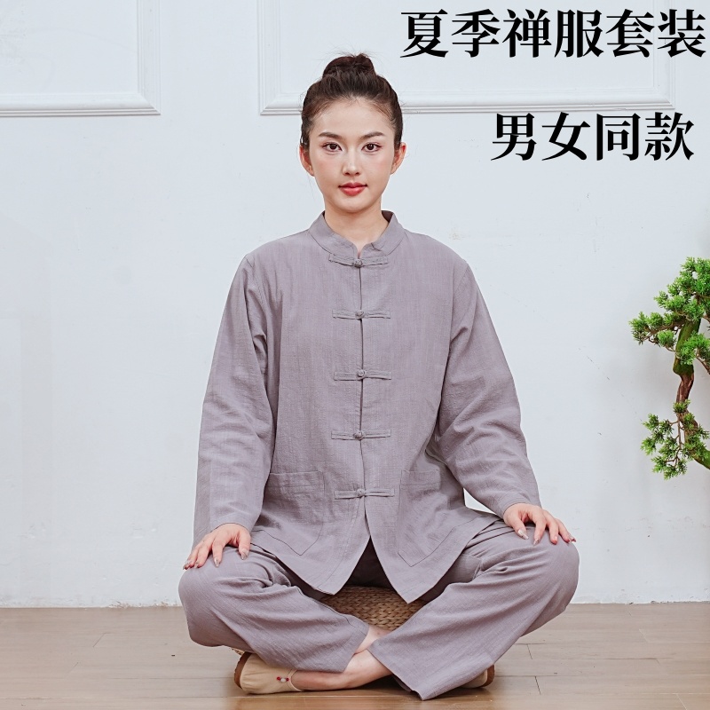 圆弘夏季薄款纯棉居士服禅修服