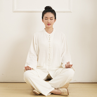 棉麻太极服禅修服套装佛系复古居士服男女同款可以团购定制