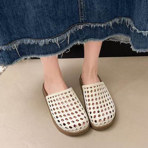 包头凉拖女2026夏季新款镂空编织平底休闲百搭一脚蹬沙滩塑胶拖鞋