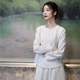 白简朱衣原创设计 秋白色短款 小衫 无领新中式 茶服 长袖