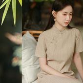 白简朱衣原创设计 日常改良书卷气质色织半袖 旗袍