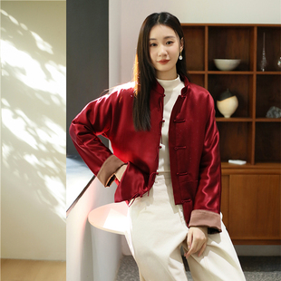 新年红醋酸立领 对襟夹棉外套【白简朱衣原创】超软糯棉服