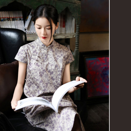 高支高密棉缎面效果蕾丝印花旗袍【白简朱衣原创设计】微微弹
