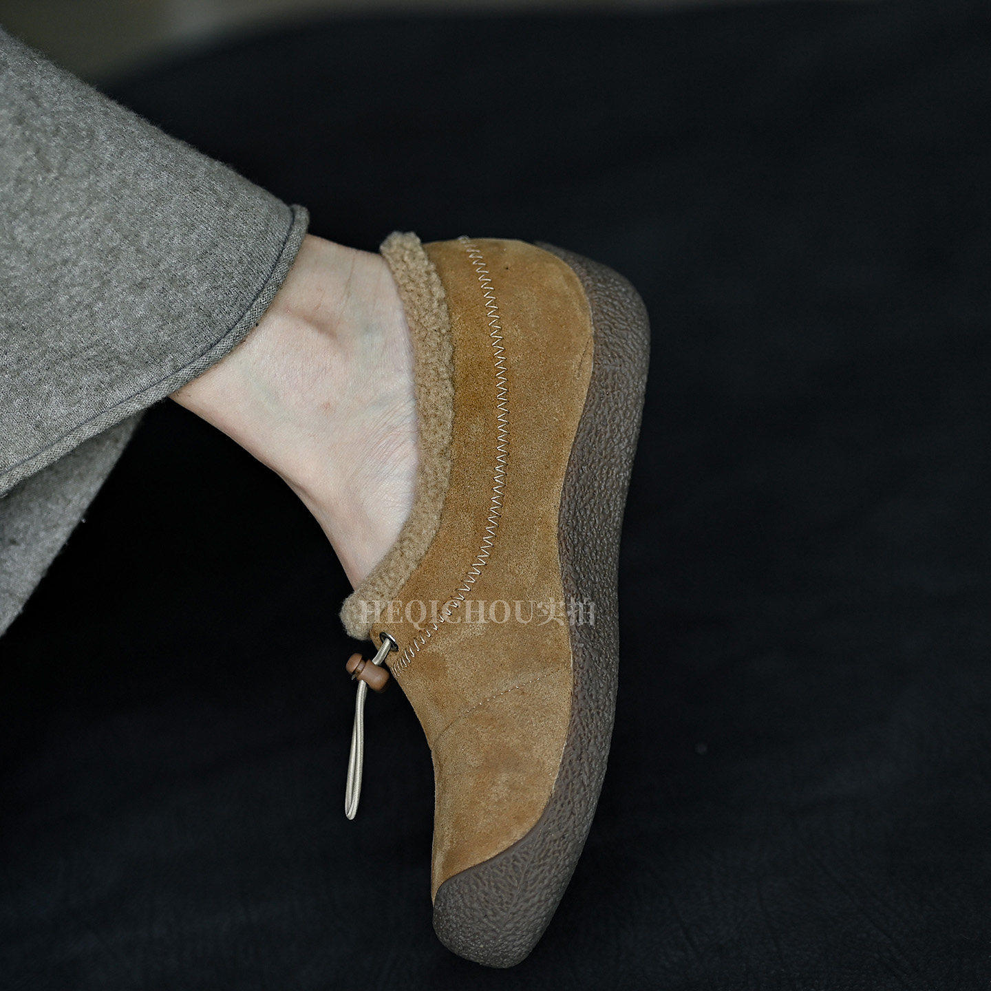 何其丑圆头加绒保暖冬季棉鞋复古舒适全包勃肯鞋女平底毛毛单鞋,女鞋,棉鞋,淘宝优惠券,粉丝福利购,淘宝优惠卷