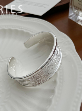 重工女生S925纯银拉丝肌理手镯