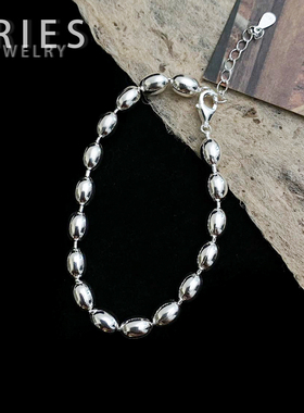 s925银经典款亮面椭圆橄榄珠手链