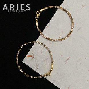 Aries 意大利工艺波浪扭纹双编三色手链S925纯银镀金欧美轻奢精致